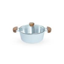 Caçarola De Alumínio Fundido N 18 Com Alça De Madeira e Tampa De Vidro - Cor Branco