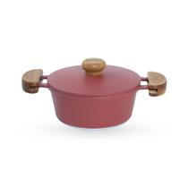 Caçarola De Alumínio Fundido N 20 Com Alça De Madeira e Tampa De Alumínio - Cor Páprica