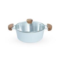 Caçarola De Alumínio Fundido N 20 Com Alça De Madeira e Tampa De Vidro - Cor Branco