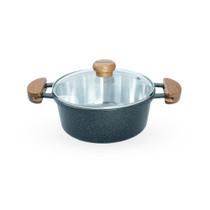 Caçarola De Alumínio Fundido N 20 Com Alça De Madeira e Tampa De Vidro - Cor Craqueado Preto