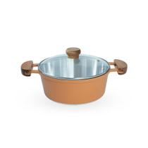 Caçarola De Alumínio Fundido N 20 Com Alça De Madeira E Tampa De Vidro - Cor Noz Moscada Caçarola De Alumínio Fundido N 20 Com Alça De Madeira E Tampa De Vidro - Cor Noz Moscada