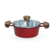 Caçarola De Alumínio Fundido N 22 Com Alça De Madeira e Tampa De Vidro - Cor Vermelho