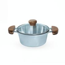 Caçarola De Alumínio Fundido N 22 Com Alça De Madeira e Tampa De Vidro - Polido