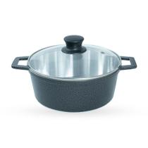 Caçarola De Alumínio Fundido N 22 Com Tampa De Vidro - Cor Craqueado Preto Caçarola De Alumínio Fundido N 22 Com Tampa De Vidro - Cor Craqueado Preto