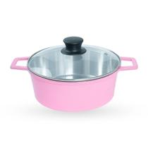 Caçarola De Alumínio Fundido N 22 Com Tampa De Vidro - Cor Rosa