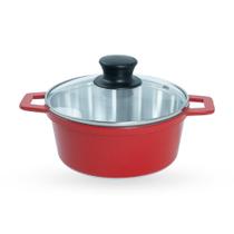 Caçarola De Alumínio Fundido N 22 Com Tampa De Vidro - Cor Vermelho