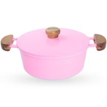 Caçarola De Alumínio Fundido N 24 Com Alça De Madeira e Tampa De Alumínio - Cor Rosa