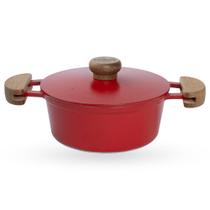 Caçarola De Alumínio Fundido N 24 Com Alça De Madeira e Tampa De Alumínio - Cor Vermelho