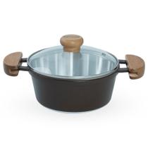 Caçarola De Alumínio Fundido N 24 Com Alça De Madeira e Tampa De Vidro - Cor Marrom