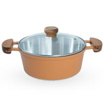Caçarola De Alumínio Fundido N 24 Com Alça De Madeira e Tampa De Vidro - Cor Noz Moscada
