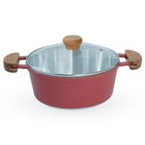 Caçarola De Alumínio Fundido N 24 Com Alça De Madeira e Tampa De Vidro - Cor Páprica