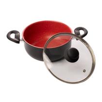 Caçarola de Indução Alumínio Revestimento Cerâmico Tampa de Vidro Granito Chef Vermelha 20cm Lyor