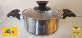 Caçarola Longa Vida de 1,5 L com Tampa de vidro e Saída de Vapor em Aluminio Polido.