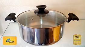 Caçarola Longa Vida de 4,5 L com Tampa de Vidro e Saída de Vapor em Alumínio Polido. Caçarola Longa Vida de 4,5 L com Tampa de Vidro e Saída de Vapor em Alumínio Polido.