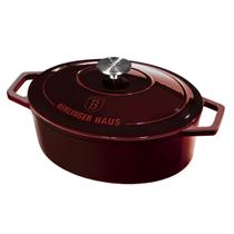 Caçarola oval Ferro Fundido 30cm 4,6L Burgundy Berlinger Haus Panela Antiaderente Esmaltado Indução Forno Utensilios Cozinha Receitas