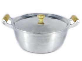 Caçarola Panela Alumínio Polido Alça Madeira Bojuda 20cm