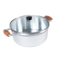 Caçarola Panela Grande Cava 28cm Alça Madeira Alumínio Fundido Cor Polido