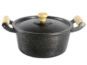 Caçarola Panela Reta Craqueada De Alumínio Alça Madeira 18cm