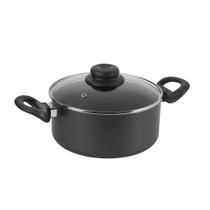 Caçarola Panela Super Fort Flon Grafite 24 cm- 4,2L c/Tampa Vidro e Alças