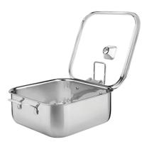 Caçarola Tramontina Grano Quadrada Em Aço Inox Com Suporte Para Tampa Corpo Triplo Com Alças E Tampa De Vidro 4 L