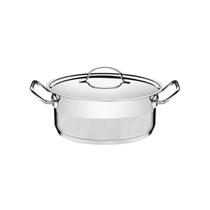 Caçarola Tramontina Professional Rasa em Aço Inox Fundo Triplo com Tampa Plana Detalhe Satinado 20 cm 2,9 L