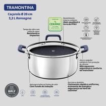 Caçarola Tramontina Romagna em Aço Inox e Alumínio com Revestimento Interno Cerâmico Black Stone 20 cm 3,2 L