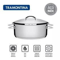 Caçarola Tramontina Solar Rasa em Aço Inox Fundo Triplo com Tampa e Alças 24 cm 4,7 L