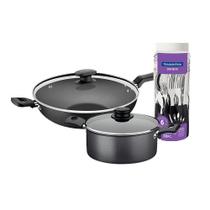 Caçarola Turim Alumínio Antiaderente 2,8l + Faqueiro Ipanema 30pc + Wok Loreto 3,3l - Tramontina
