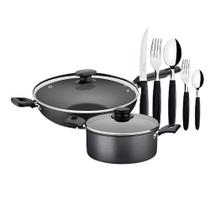 Caçarola Turim Alumínio Antiaderente 2,8L + Faqueiro Ipanema 30pc + Wok Loreto 3,3L - Tramontina
