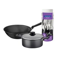 Caçarola Turim Alumínio Antiaderente 2,8L + Faqueiro Ipanema 30pc + Wok Loreto 3,6L - Tramontina