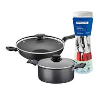 Caçarola Turim Alumínio Chumbo Antiaderente 2,8l + Faqueiro Ipanema Vermelho 24pc + Wok Loreto 3,3l