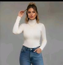 Cacharrel Feminina Manga Longa Gola Alta Ribana Flanelada Blusa Frio Suplex Confortável Básica