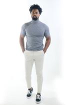 . Cacharrel Manga Curta Camiseta Canelada Blusa Gola Alta