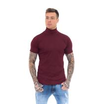 . Cacharrel Manga Curta Camiseta Canelada Blusa Gola Alta
