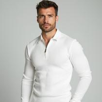Cacharrel Sueter Polo Italiana Canelado Com Ziper Camiseta Slim Fit Premium Lisa Cacharrel Sueter Polo Italiana Canelado Com Ziper Camiseta Slim Fit Premium Lisa