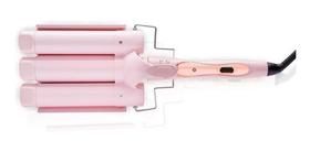 Cacheador Profissional MQ Beauty Glam Wave 32mm Rosa Triondas Perfil de Cerâmica Bivolt + Leave-In 120ml