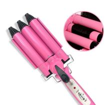 Cacheador Tri-Ondas Rosa 25Mm Bivolt Profissional Cabelo