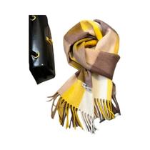 Cachecol Amarelo Grande Com Franjas Em Lã Pura Britânica E Cashmere Quente Para Homens E Mulheres,