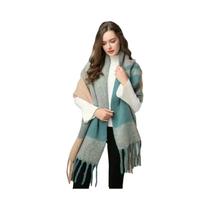 Cachecol De Cashmere Para Homens E Mulheres, Grosso, Quente, Estampa Xadrez, Com Franjas Longas,