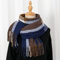 Cachecol De Lã Unissex Xadrez Grande 180x65cm Inverno Quente Cor:Azul e Marrom