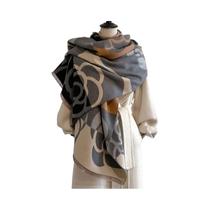 Cachecol De Luxo Feminino De Inverno Em Cashmere Jacquard Espesso Com Estampa De Camélia, Xale De Lã