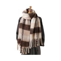 Cachecol De Luxo Feminino Em Cashmere Xadrez, Xale Quente De Inverno, Pashmina Grossa Com Borlas