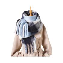 Cachecol De Luxo Feminino Em Cashmere Xadrez, Xale Quente De Inverno, Pashmina Grossa Com Borlas
