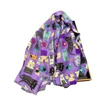 Cachecol De Viscose Com Estampa De Gato Fofo, Xales Macios, Pashmina, Hijab Muçulmano Para Mulheres