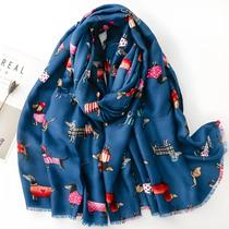 Cachecol de Viscose com Padrão Dachshund - Xale Longo e Respirável (180x85cm)