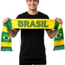 Cachecol Do Brasil De Algodão Com Franja Para Torcida Verde E Amarelo Copa Do Mundo