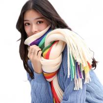 Cachecol Dupla Face Versátil - Imitação Cashmere Arco-Íris