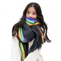 Cachecol Dupla Face Versátil - Imitação Cashmere Arco-Íris