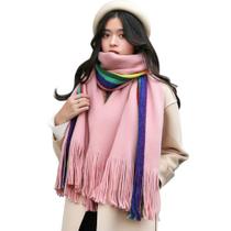 Cachecol Dupla Face Versátil - Imitação Cashmere Arco-Íris