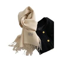 Cachecol Feminino De Caxemira Quente Para Inverno, Estilo Coreano, Tricotado, Cor Sólida, Dupla